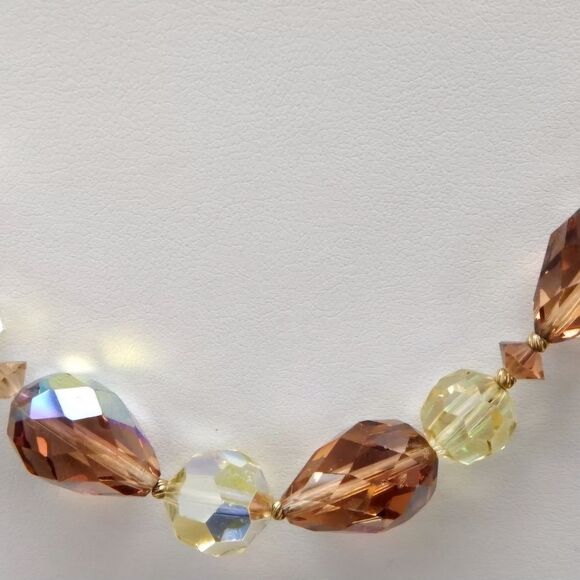 VTG Vendome Goldtone Brown Yellow AB Crystals Necklace & Drop Earrings Set - Picture 2 of 6